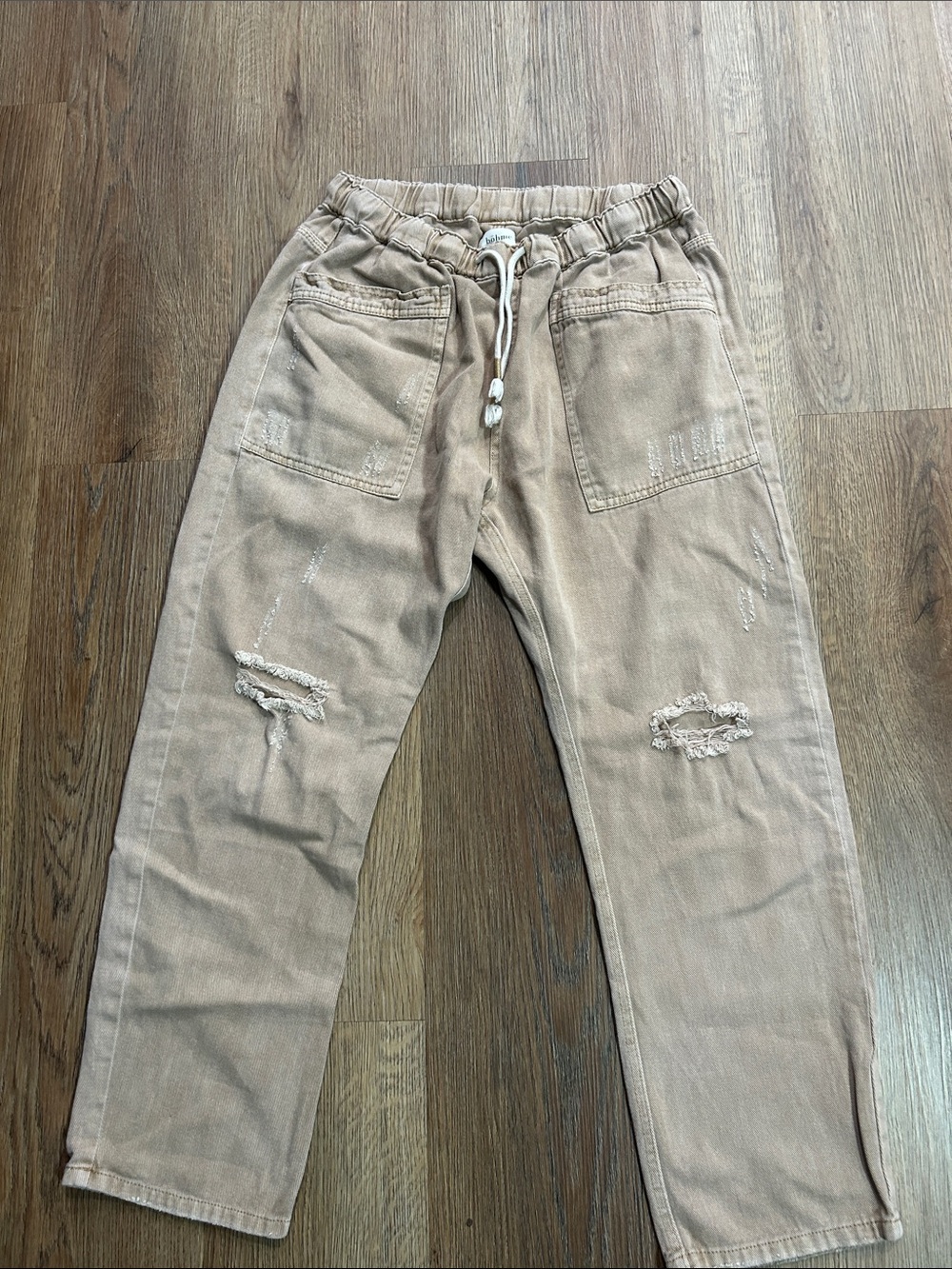 bohme Beige Drawstring Distressed Jogger Pants